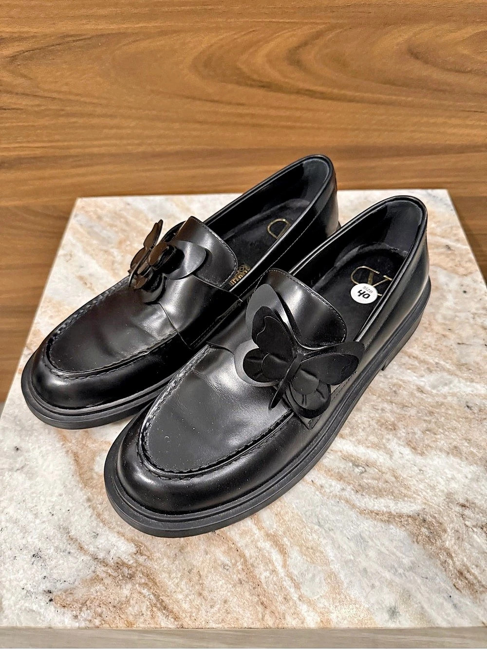 Valentino Black butterfly Loafers Like New